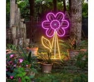 Fiore luminoso a Led bianco caldo e rosa H 120cm
